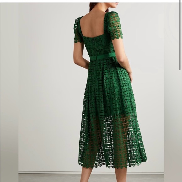 Self-Portrait MIDI Green Lace Petal Dress - Picture 2 of 8